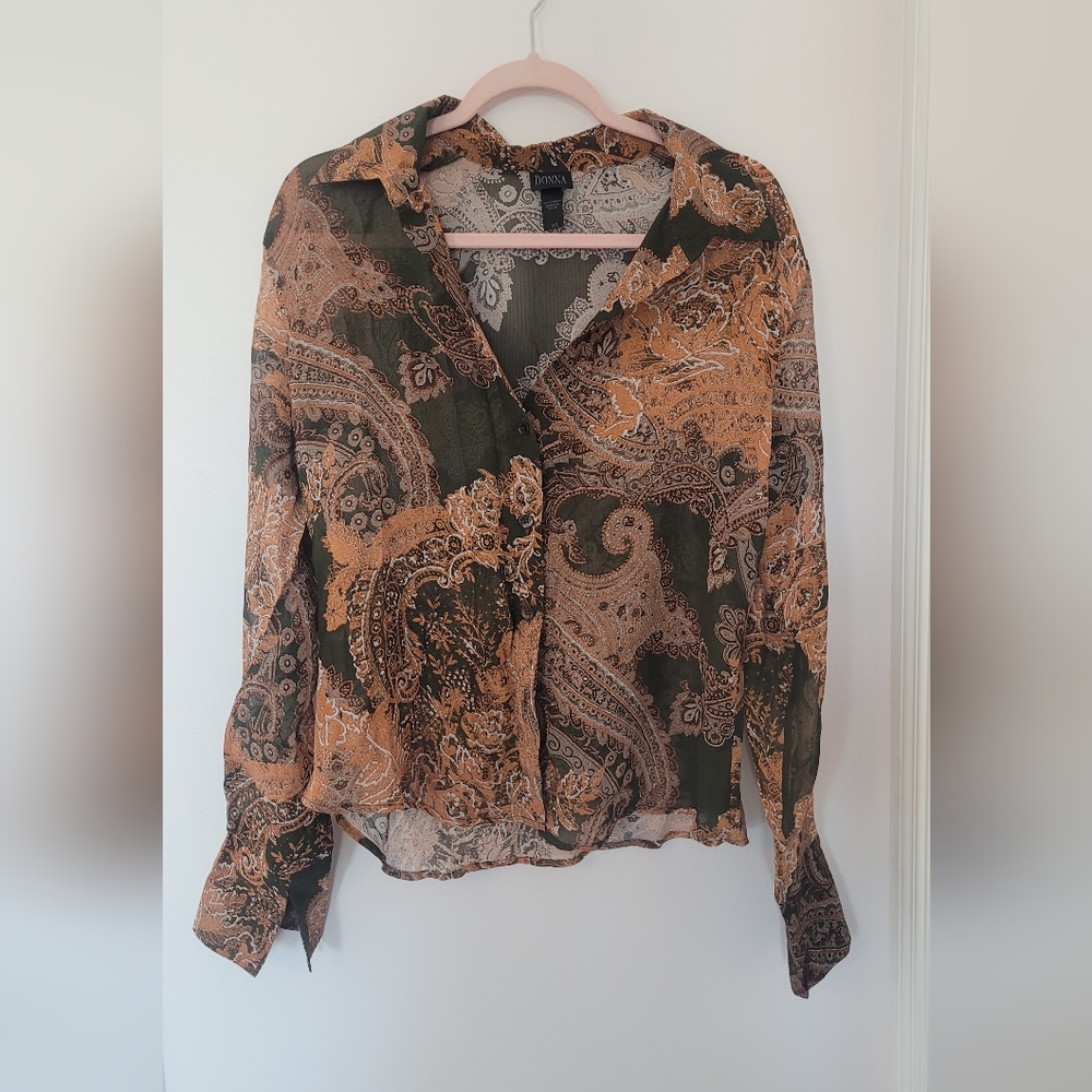 Sheer patterned button down - Picture 3 of 3